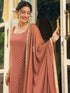 Rust Rayon Foil Printed Straight Kurta Set